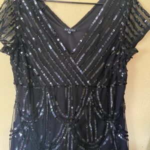 Black sequins short sleeve blouse